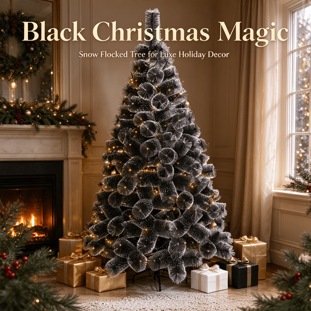 Frosted Black Christmas Tree, Luxury Shimmer Tinsel for Holiday Decor