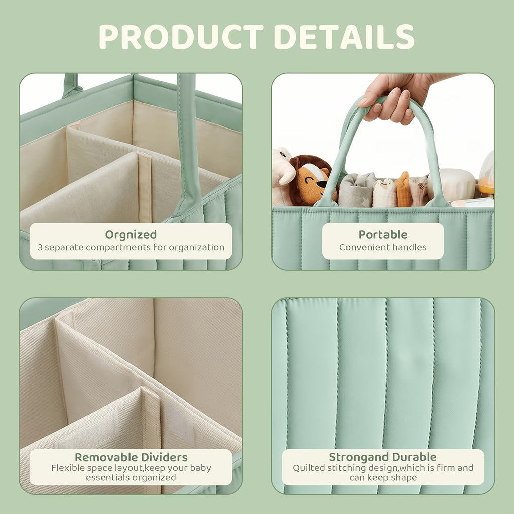 Quilted Diaper Caddy Organizer with Removable Dividers