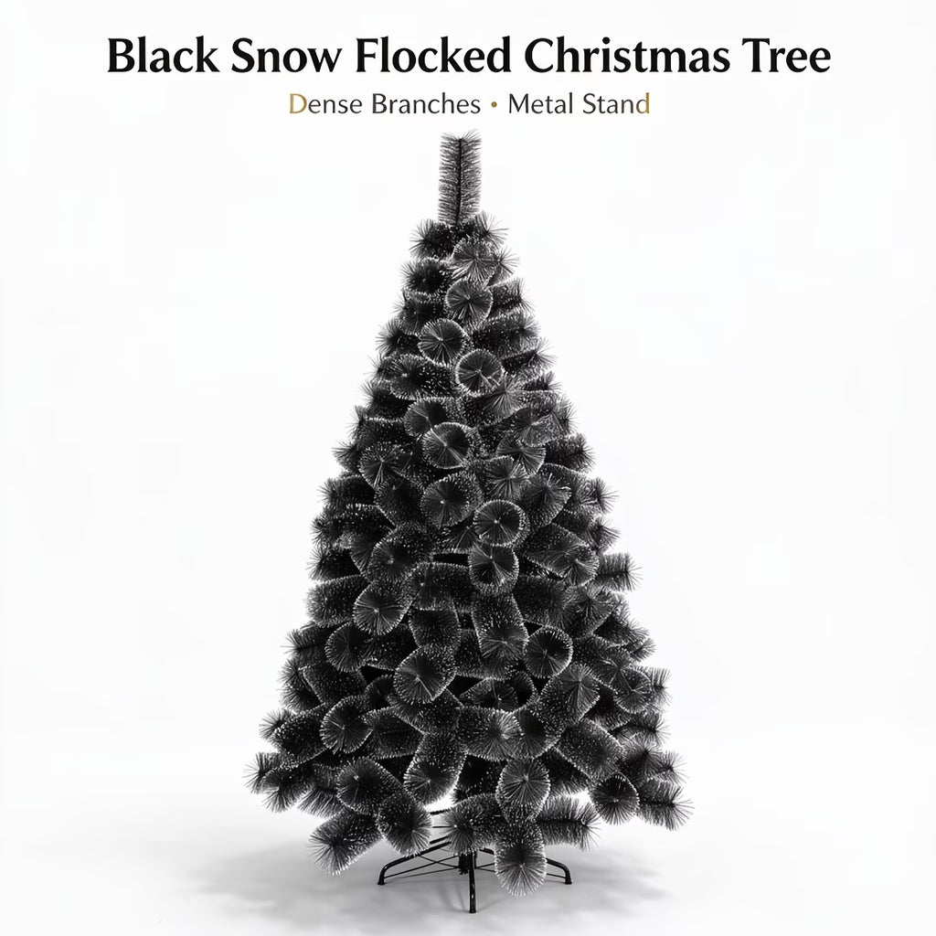 Frosted Black Christmas Tree, Luxury Shimmer Tinsel for Holiday Decor
