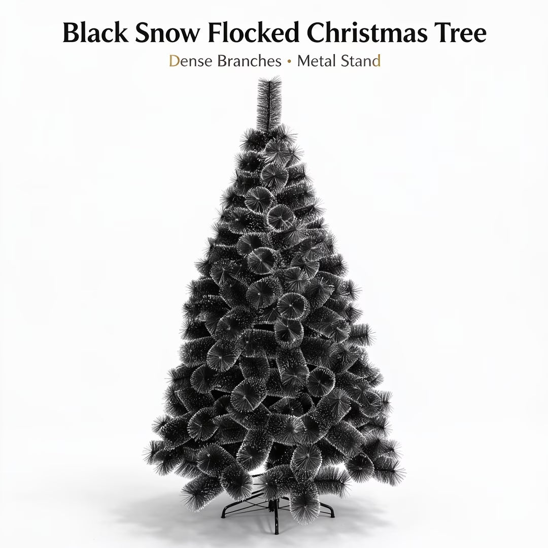 Frosted Black Christmas Tree, Luxury Shimmer Tinsel for Holiday Decor