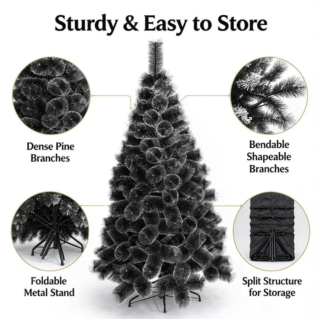 Frosted Black Christmas Tree, Luxury Shimmer Tinsel for Holiday Decor