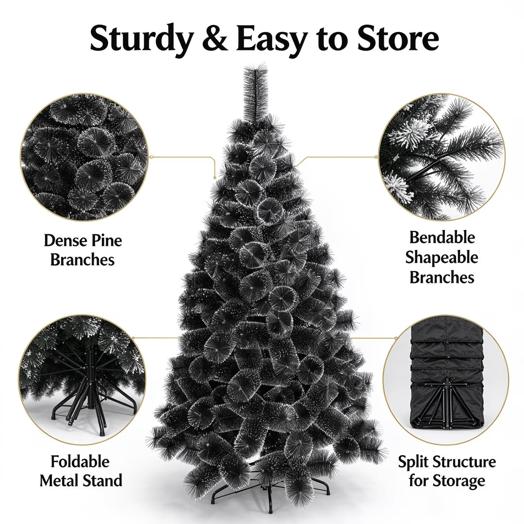 Frosted Black Christmas Tree, Luxury Shimmer Tinsel for Holiday Decor