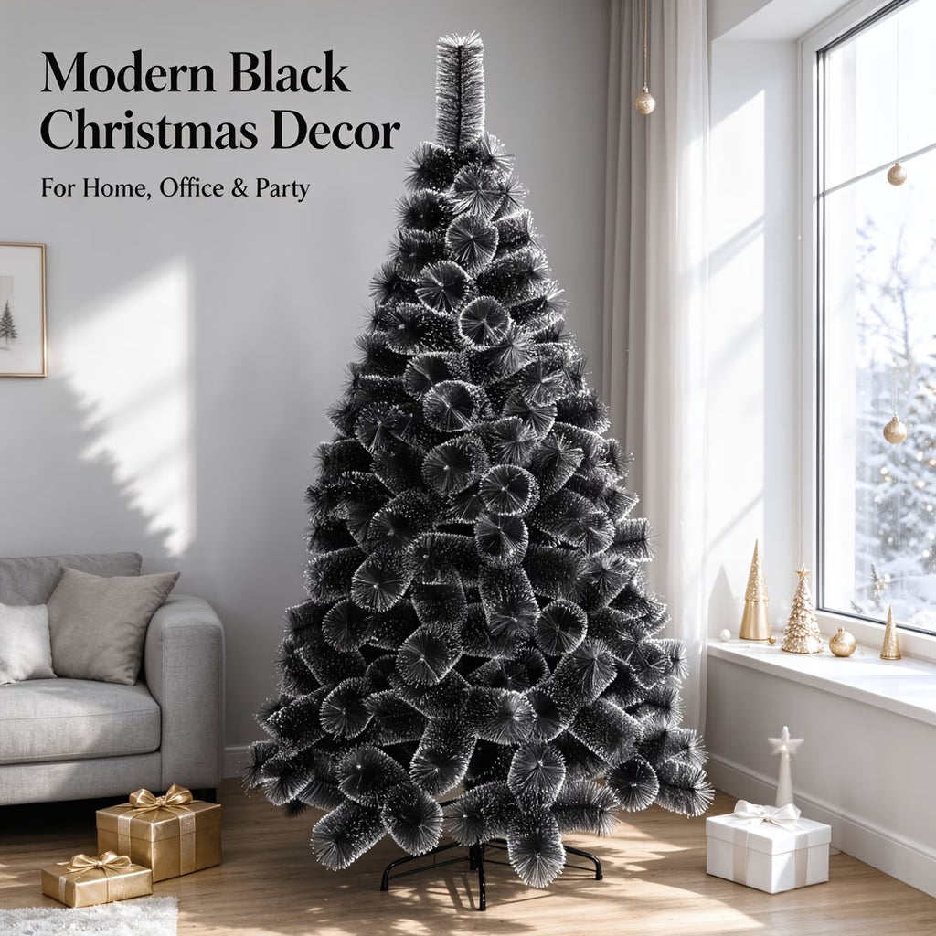 Frosted Black Christmas Tree, Luxury Shimmer Tinsel for Holiday Decor