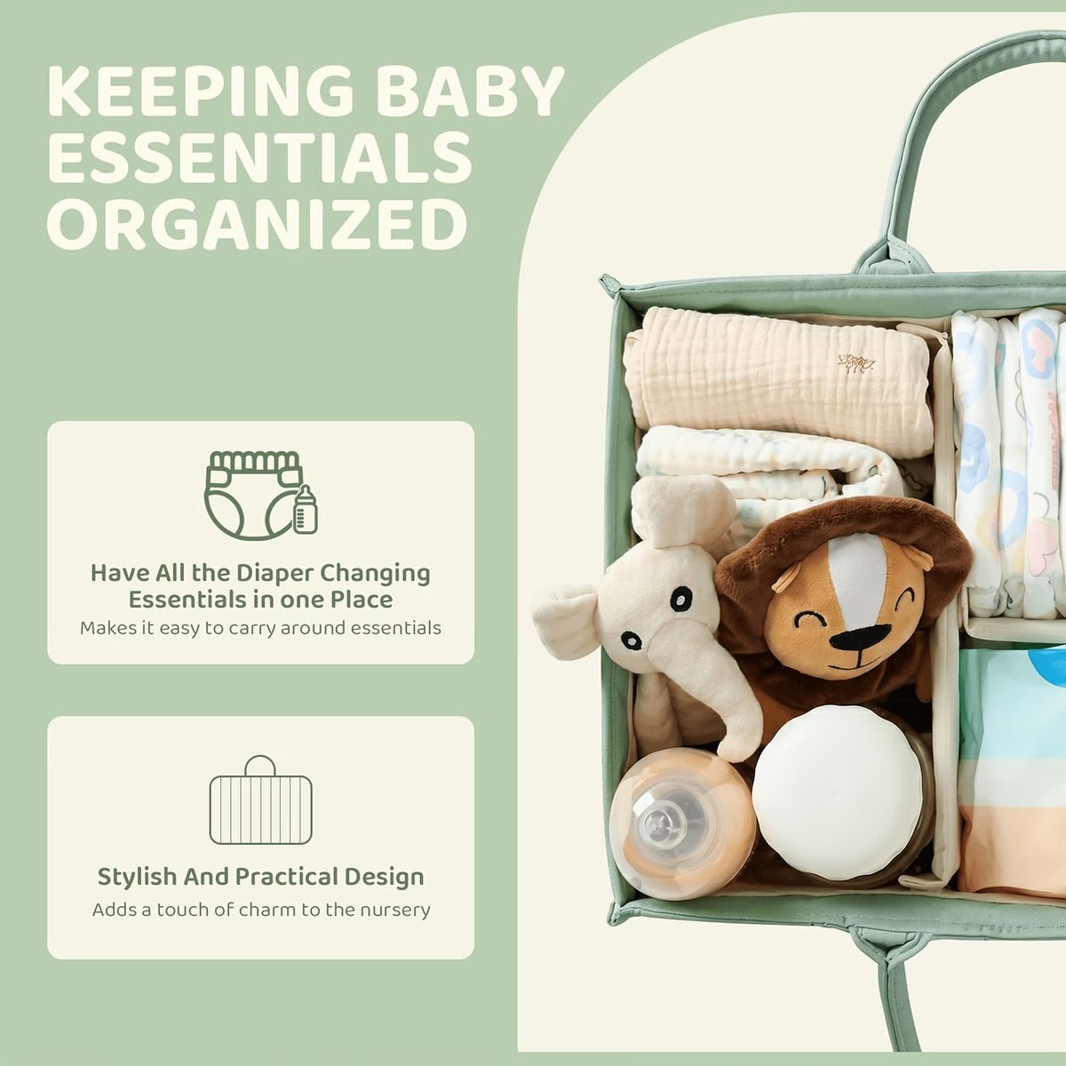Quilted Diaper Caddy Organizer with Removable Dividers