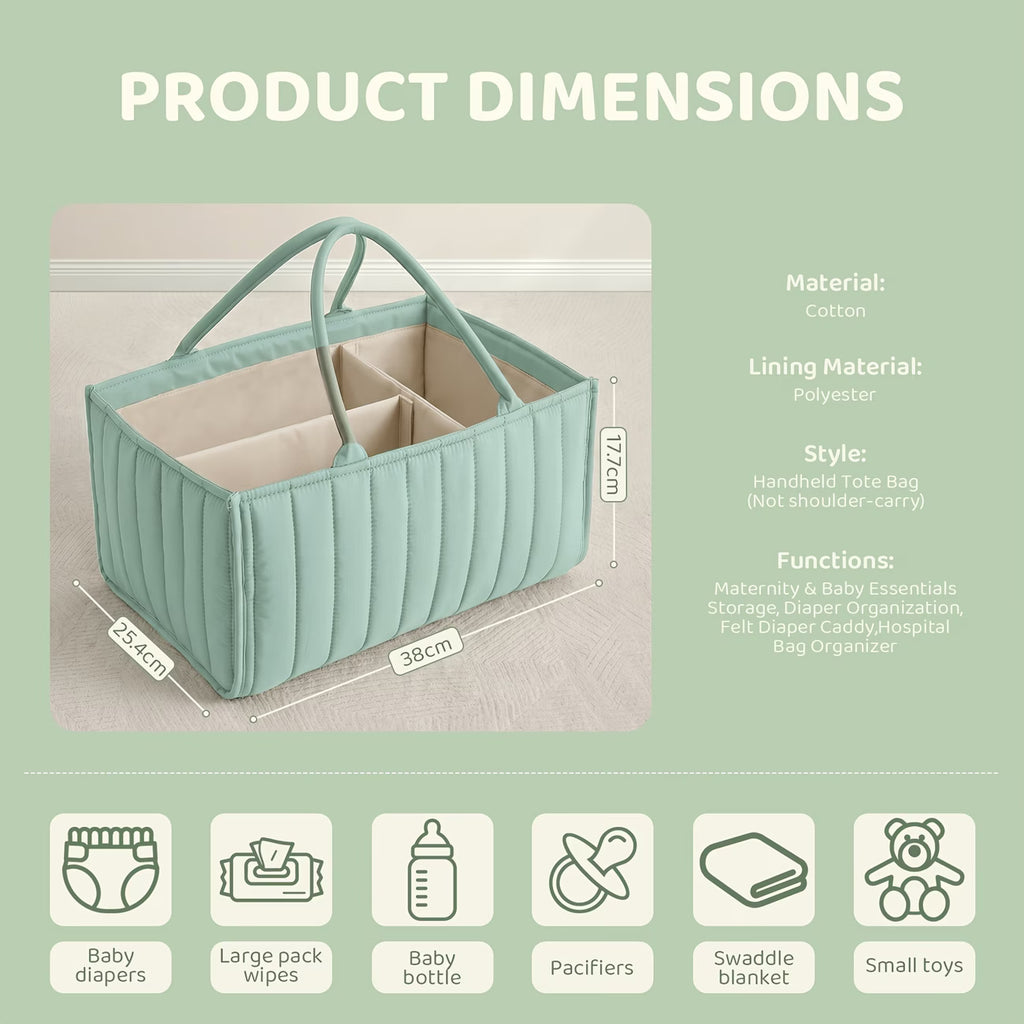 Quilted Diaper Caddy Organizer with Removable Dividers